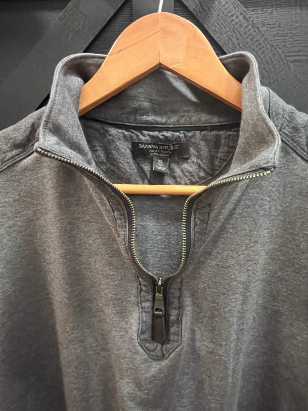 Banana Republic, 1/4 zip Charcoal Gray Pullover, luxury touch cotton, men’s XL